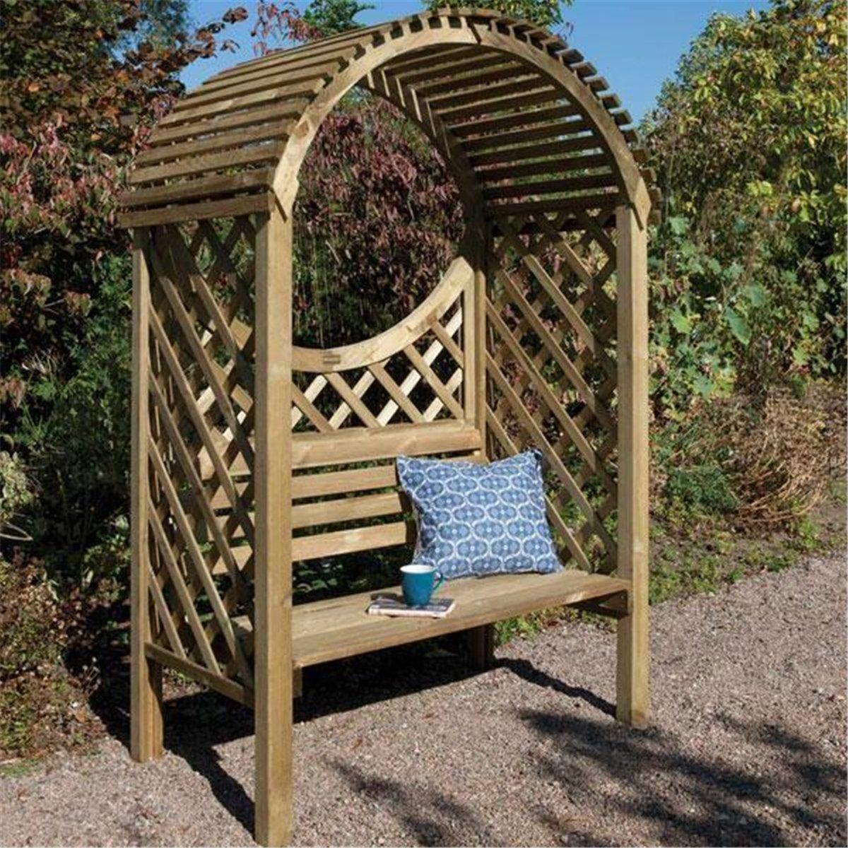 Deluxe Pressure Treated Arbour with Open Lattice Sides and Arch